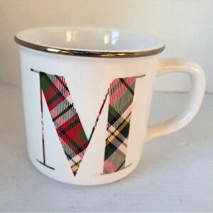 M MONOGRAM COFFEE MUG. LETTER M PlAID FLANNEL POTTERY BARN